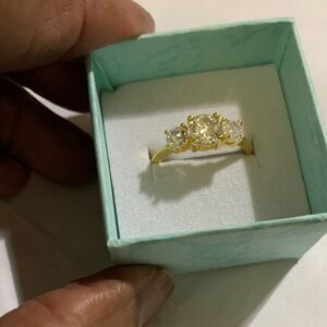 Elegant Gold Overlay 925 Moissanite Silver Women's Ring size (7)